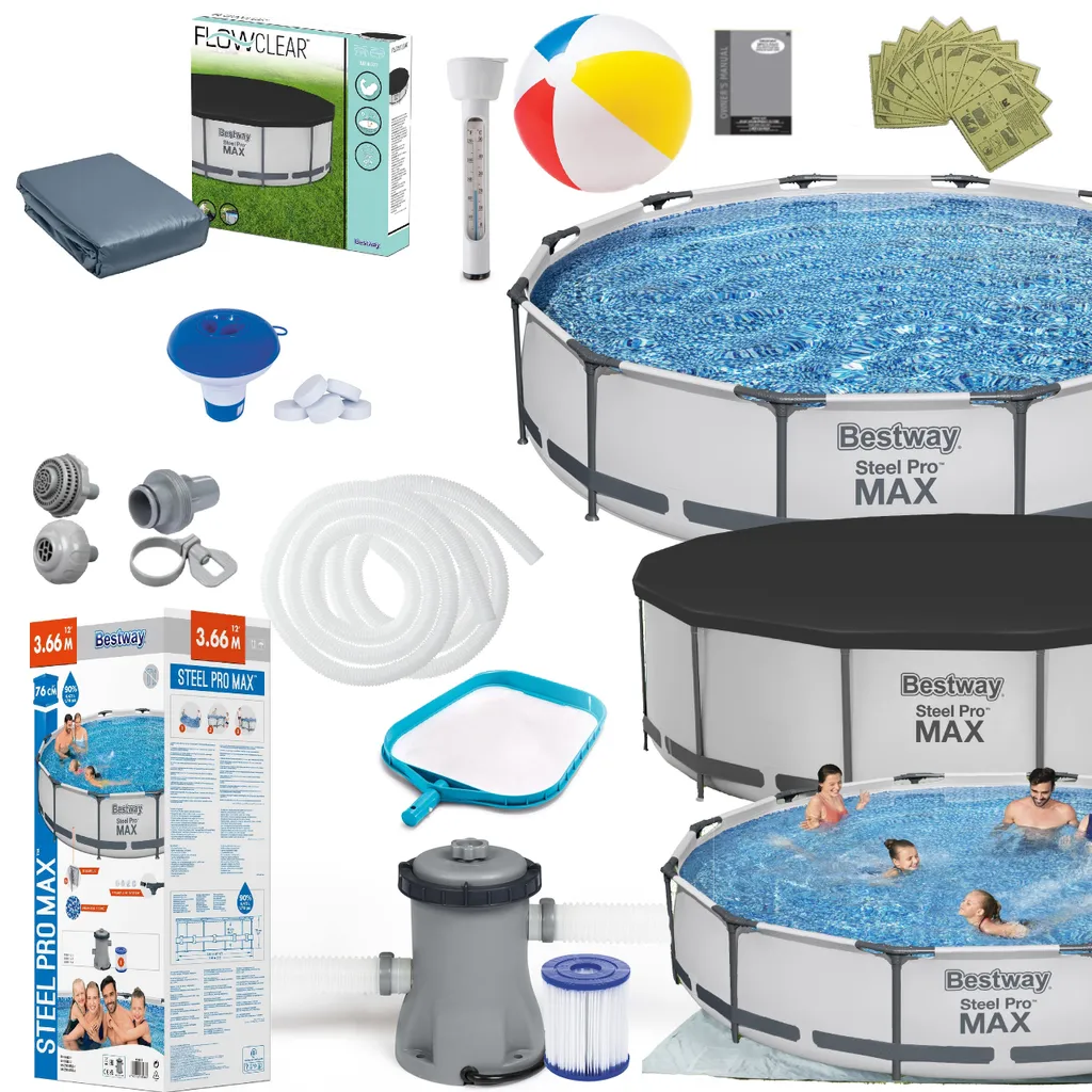 Bestway 56416 Steel Pro MAX Frame Pool 366x76 Schwimmbecken Gartenpool Pumpe Set  Pool Becken Wasser Spaß